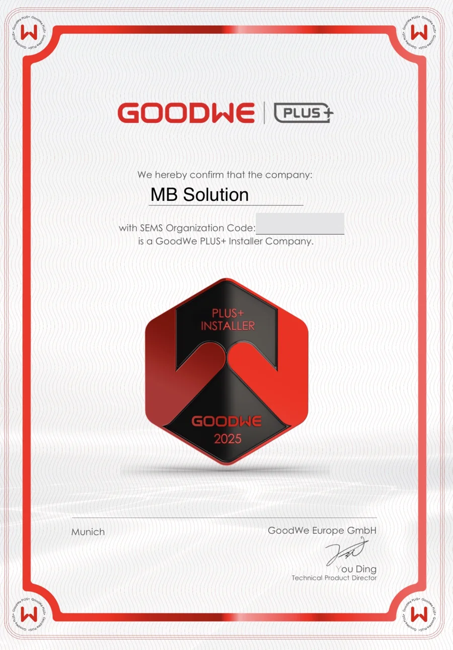 GoodWe PLUS+ Installateur-Zertifikat für MB Solutions